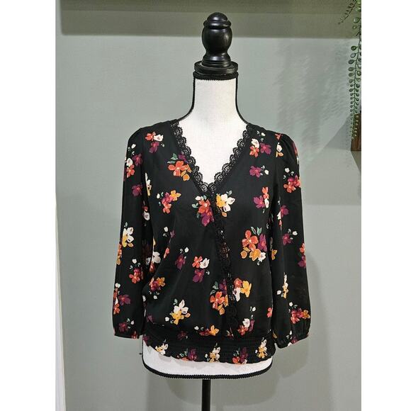 Fortune + Ivy Floral Print 3/4 Sleeve Wrap Top Size M - Picture 1 of 6